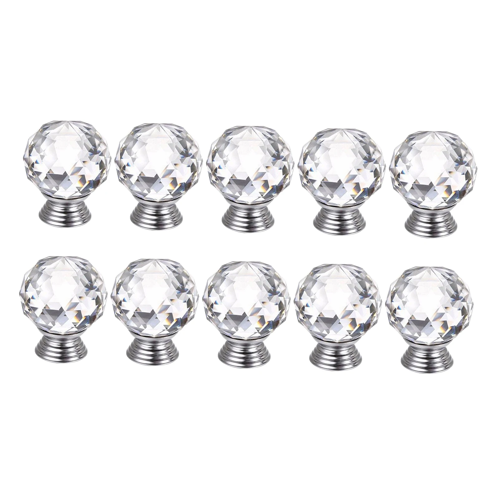 10Pcs 30MM Crystal Clear Cabinet Dresser Knobs Diamond Shape Drawer Door Chrome Glass Pull Handles for Kitchen Office DIY