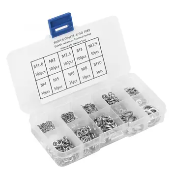 

Fine Washer 600PCS Elastic Washer Stainless Steel Gasket Spring Pad Assortment Set M1.6 - M10 Circlips