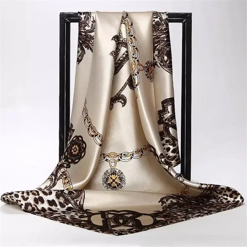 Шелковые шарфы Foulard 90*90 см квадратная голова хиджаб шарф Женский шифон шаль Бандана обертывание глушитель парео - Цвет: 58