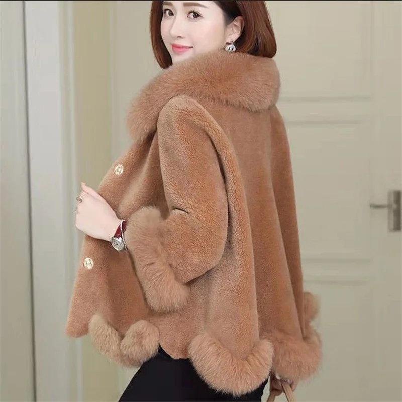 Faux Fur Coat Women Particles Imitation Sheep Shearing Jacket Women Imitation Fox Fur Collar Fashion Winter Coat Square Collar