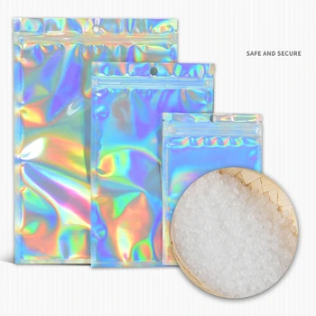 

100pcs Translucent Zip Lock Bags Holographic Storage Bag Xmas Gift Packaging