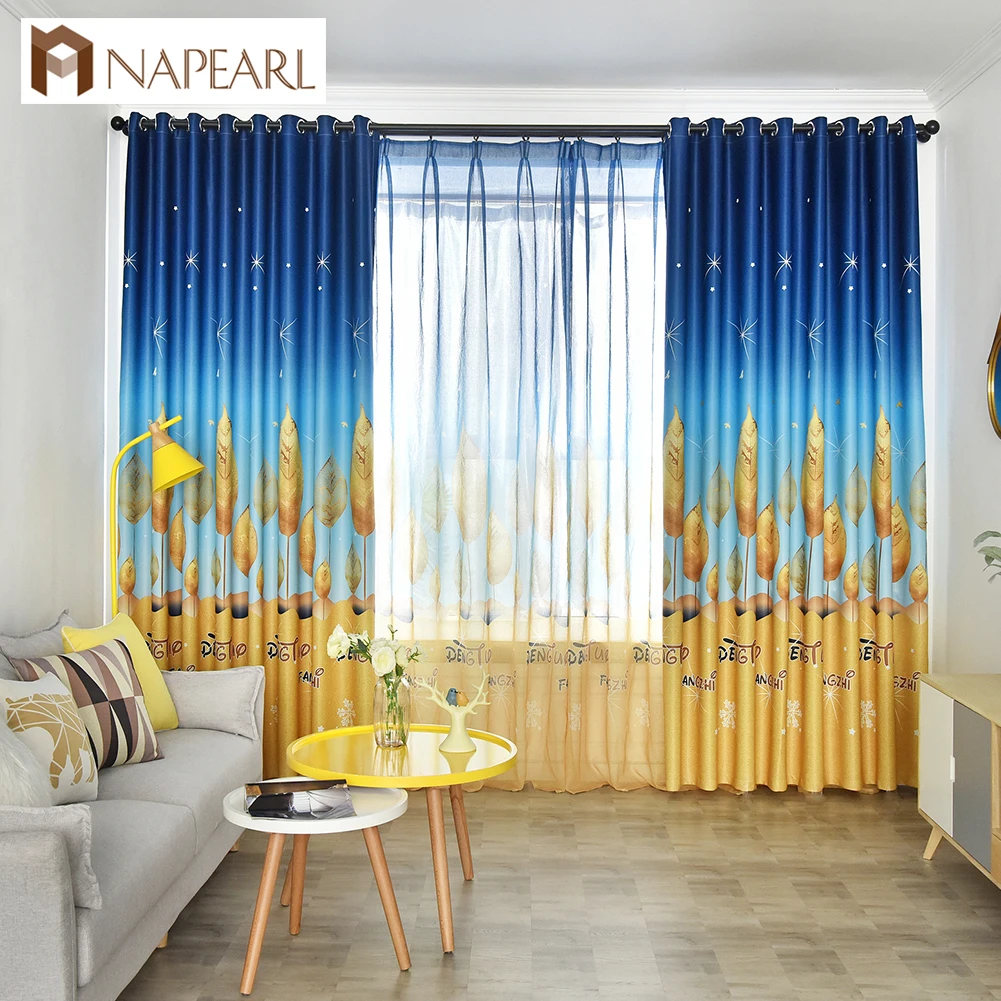 

NAPEARL 1 Piece High Shading Curtains for Bedroom Windows Home Decor Leaves Stars Gradient Design Draperies Tulle Elegant Modern