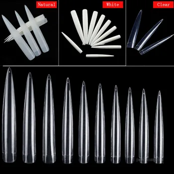 

100pcs/lot Long Ballerina Nails Clear Coffin Fake Nails Tips ABS Full Cover Pointed Fasle Nails Manicure Charms DIY Salon Tools
