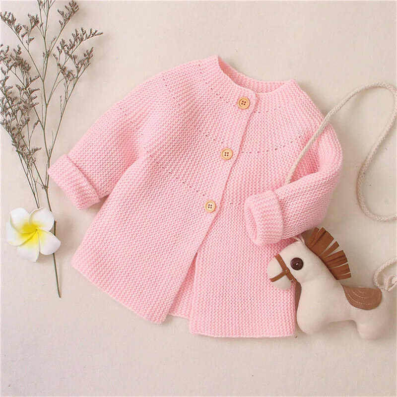 Модный вязаный свитер для новорожденных девочек и мальчиков теплая куртка с длинными рукавами на осень и зиму стильный пиджак на пуговицах одежда для малышей от 0 до 18 месяцев