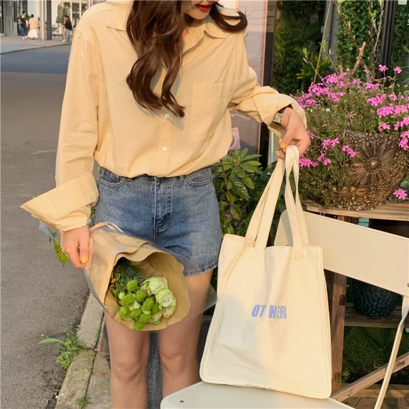 Female Large Capacity Shoulder Bag Women Canvas Letter Shopping Bag  Environmental Storage Handbag Reusable Eco Grocery Totes