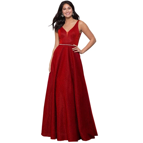 Robe De Soiree блестящее платье с v-образным вырезом длинное вечернее платье вечерние элегантные A Line блестящие Выпускные платья с поясом - Цвет: Красный