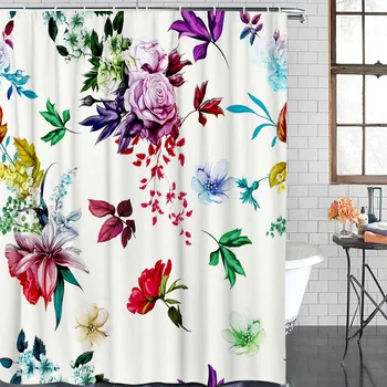 

Shower Curtain Colorful Rose Flower Waterproof Polyester Fabric Bathroom Curtain Home Decoration Bathroom Shower Curtain