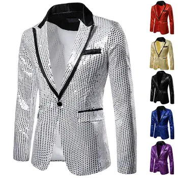 

Men's Formal Suit Jacket Bridegroom Suit Solid Sequined Show Blazer Lapel Coat Slim Jacket Wedding Party Reception Coat Outfits