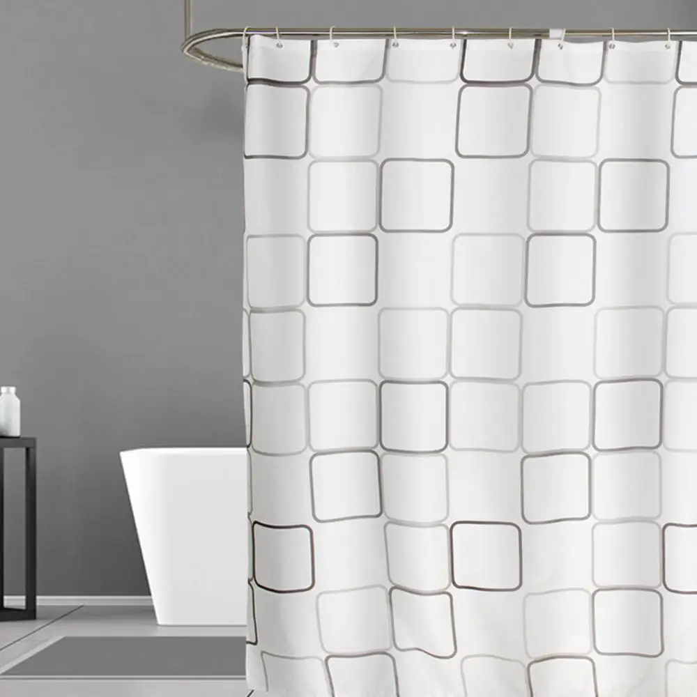 

Waterproof Shower Curtain Set with 12 Hooks Square Plaid Bathroom Curtains Polyester Fabric Bath Mildew Proof for Home Decor