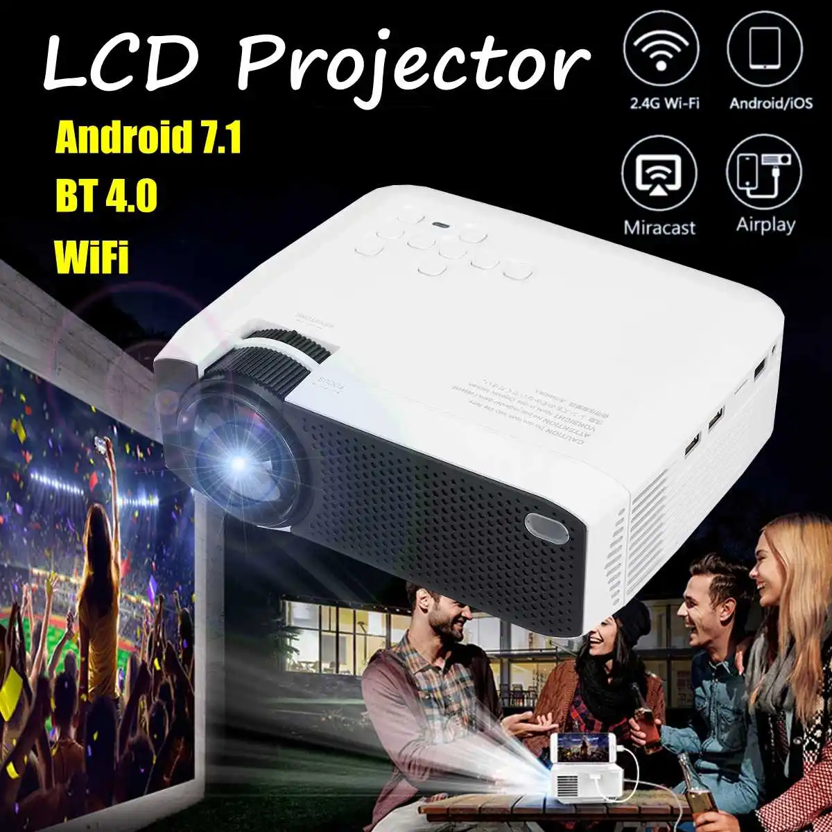 

3D 1080P LCD Projector HD Video Beamer Laptop U-Disk Office 1600 Lumens USB Screen Mirroring Multimedia Media Player