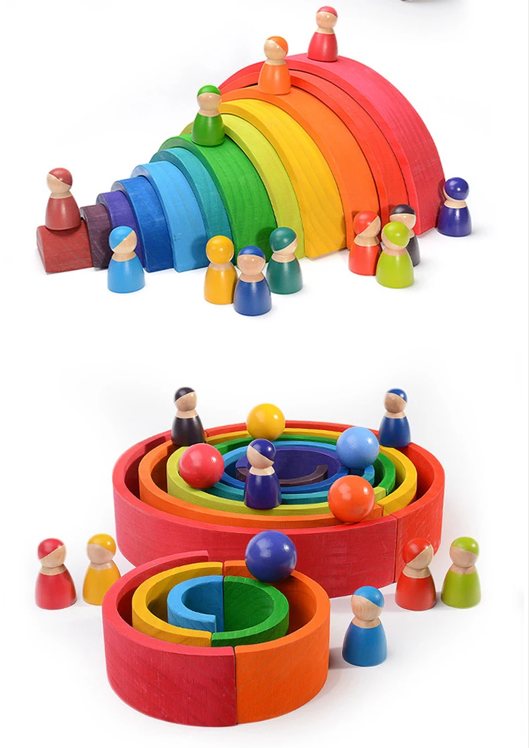 Детские игрушки Монтессори, обучающая игрушка для детей, большой Радужный штабелер, деревянные игрушки для детей, креативные радужные строительные блоки