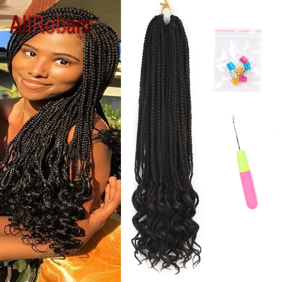 AliRobam Crochet Box Braid Goddess Messy Boho Synthetic Hair extensions 14 18 24inch 22 strands/pc Braids Black Twist |