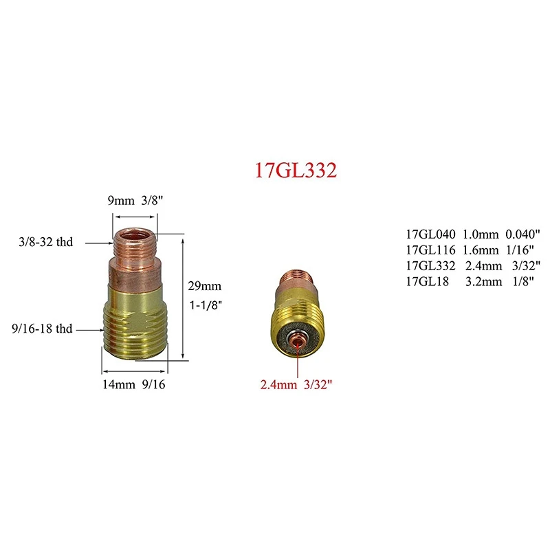 TIG Stubby Gas Lens Collet Body 17GL332 12 13/16inch TIG Gas Lens Insulator for SR WP 17 18 26 TIG Welding Torch 9Pcs Retail 5