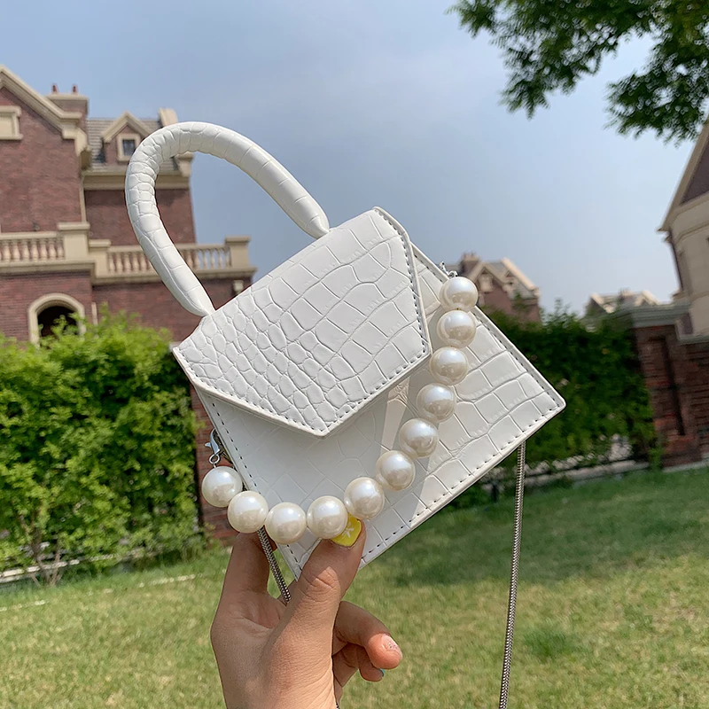 Oeak Pearl Handle Super mini Design PU Leather Shoulder Bags For Women 2020 Stone Pattern Crossbody Bag Female Travel Handbags