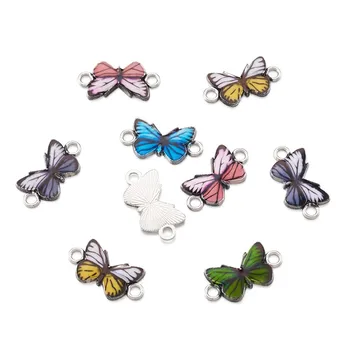 

100pcs Mixed Color Butterfly Printed Alloy Links Connectors with Enamel for Jewelry Making DIY Bracelet Necklace 12x23x2mm