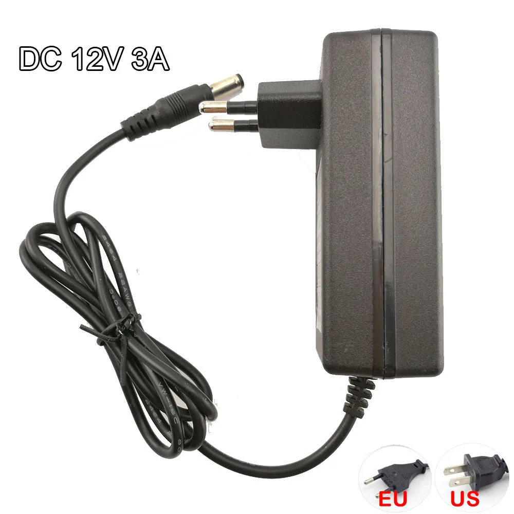

AC 100V-240V DC Charger Adapter Camera Power Supply 12V 3A Converter 5.5mm*2.5MM US EU Plug Transformer for CCTV LED Strip K15
