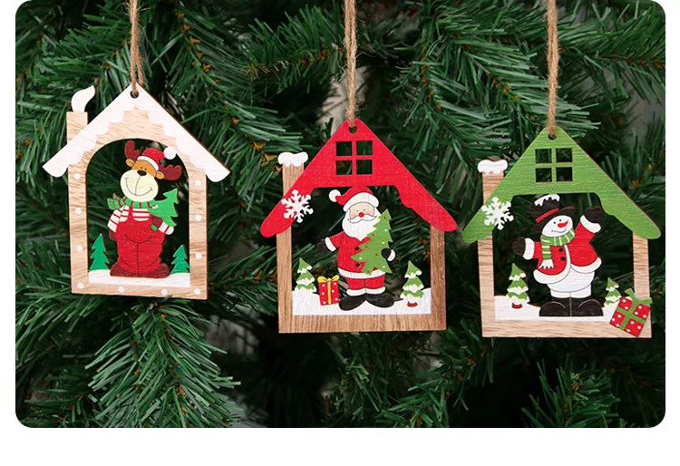 Creative Wood Craft House Shape Christmas Wooden Pendants Ornaments Kids Gift Xmas Tree Ornament Christmas Party Decorations QW139 (8)