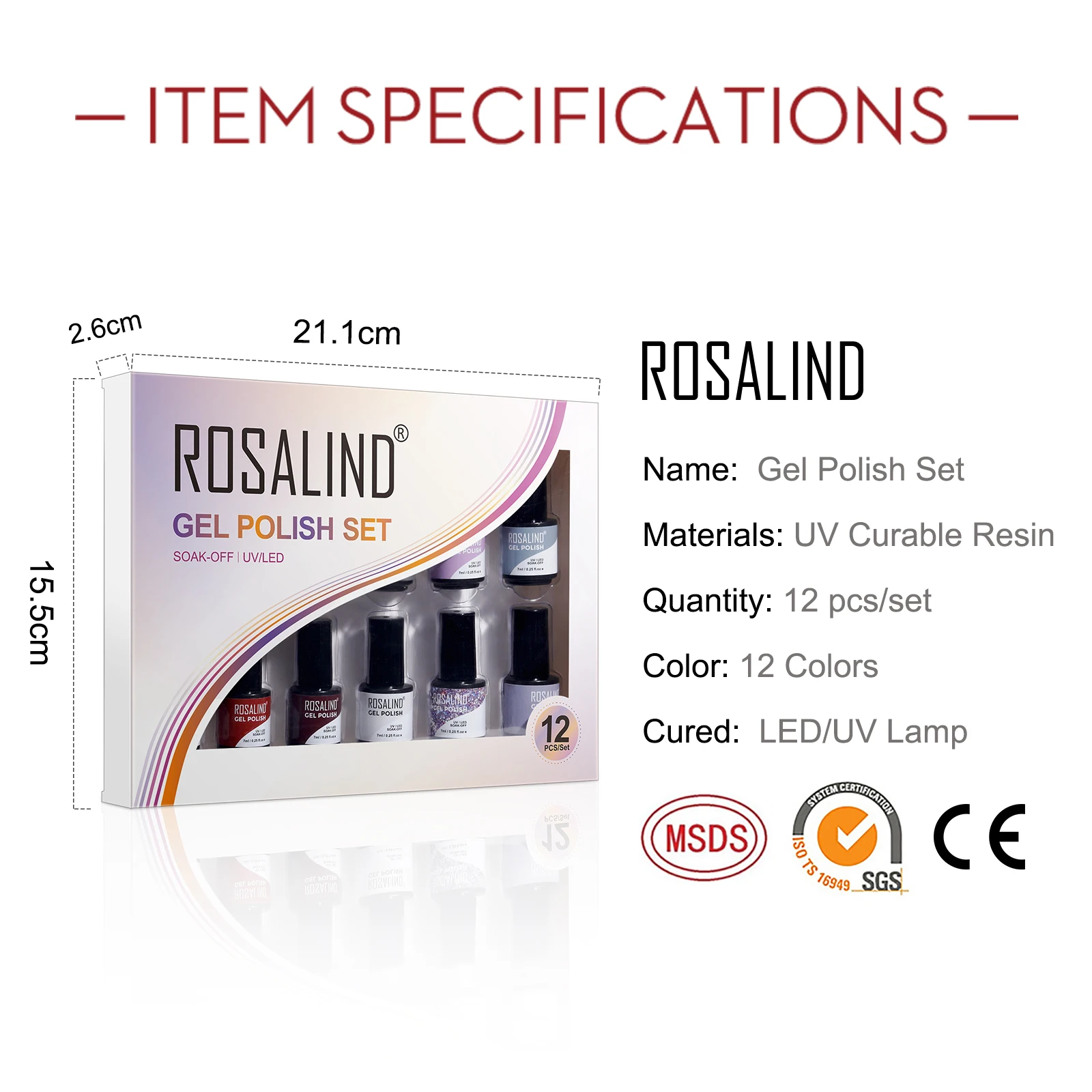 ROSALIND Gel Polish Manicure Set Hybrid Varnish Kit For Nails Semi Permanent Base Top Coat Nail Polish Set With Good Pack 4