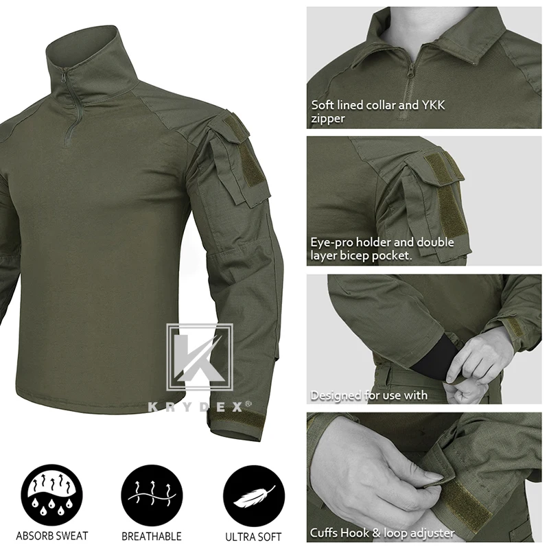 KRYDEX CP Style G3 Combat BDU uniforme conjunto para Paintball Airsoft caza Tiro Táctico camuflaje camisa y pantalones Ranger Green