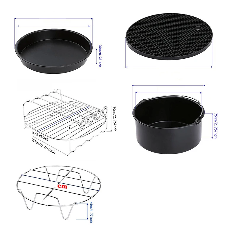5pcs a set Высокое качество воздуха фритюрница аксессуары 7 дюймов для Gowise Phillips Cozyna и Secura, набор из 5, подходит для всех Airfryer 3,7 4,2 5,3 5.8QT - Цвет: 5pcs a set