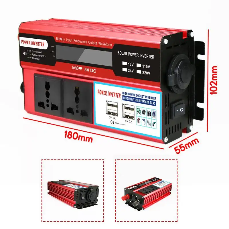 3000 Вт 4 USB ЖК-дисплей Дисплей DC 12 V/24 V к переменному току 220V автомобильный Мощность инвертор Зарядное устройство конвертер адаптер Модифицированная синус волновой трансформатор