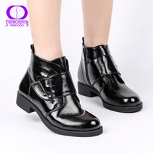 AIMEIGAO/сезон весна-осень; черные водонепроницаемые ботильоны на молнии; женская зимняя обувь из лакированной кожи; женские теплые ботинки с плюшевой подкладкой