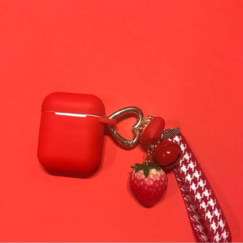 Милый Мультфильм клубника любовь висячая веревка для Apple Airpods Bluetooth Беспроводная защита от падения Чехол для наушников