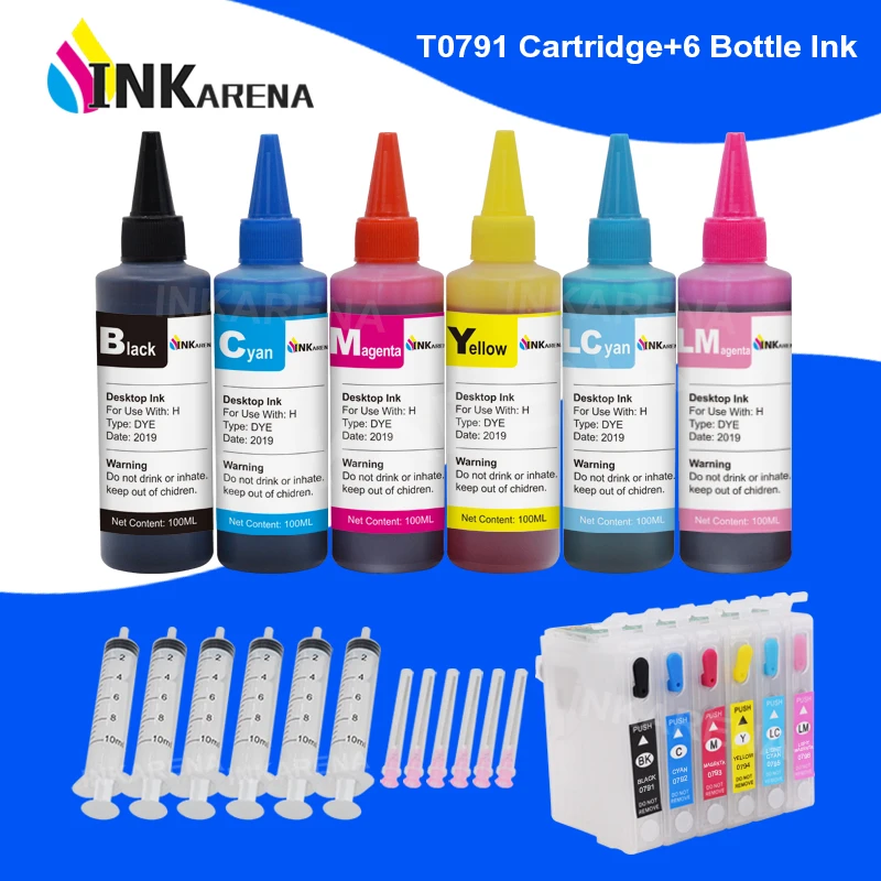 INKARENA 6 Color T0791 Printer Ink Cartridges + 600ml Refill Kits For Epson Artisan PX650 660 660+ 700W 710W 720WD 730WD | Компьютеры и