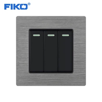 

FIKO 86 Aluminium standard switch push button light switch wall Silver gray Nordic simple style 3 Gang 2 Way Switch AC 110-250V