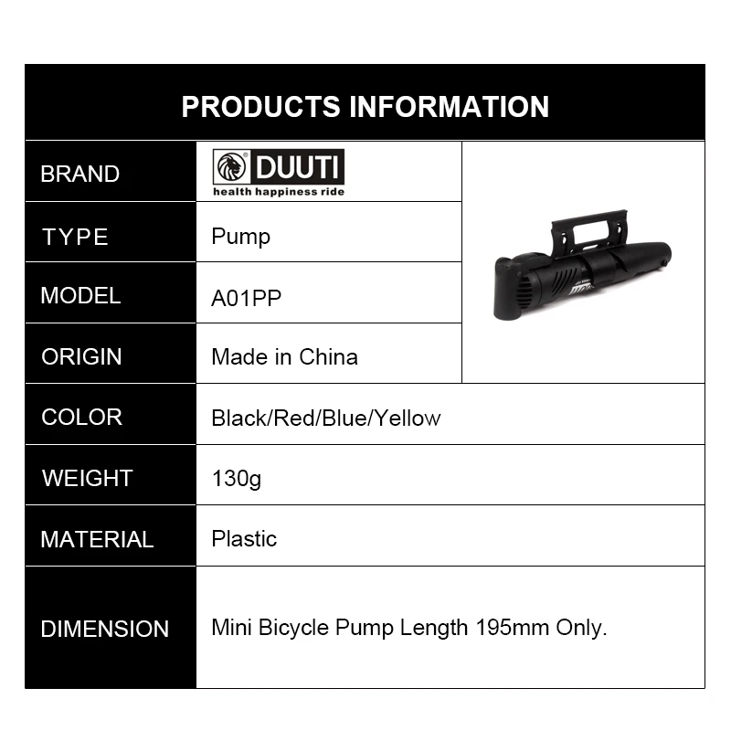DUUTI-Сверхлегкий портативный велосипедный воздушный насос с переключаемым соплом, двухтактный газовый заполнитель шин для горных/шоссейных велосипедов 130 г