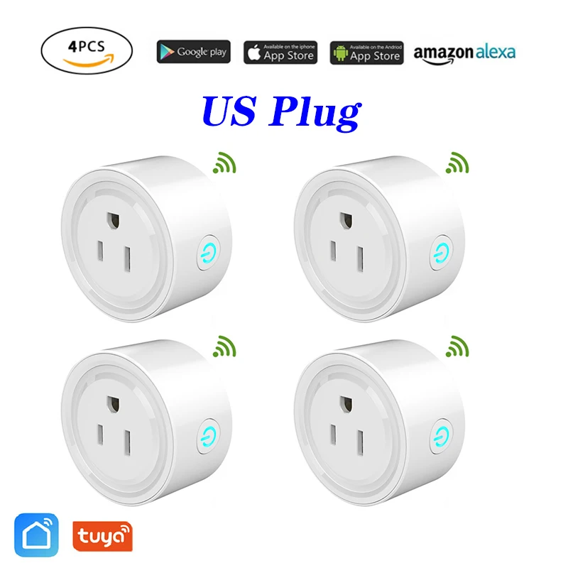 

4pcs Wifi Smart socket Smart mini plug US WiFi remote control with Alexa Google home IFTTT Tuya