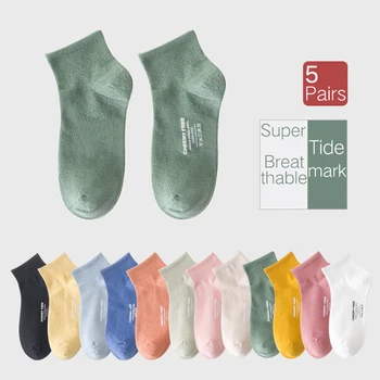 

Women's socks summer thin cotton short socks Absorb sweat Breathable Socks with inscription lovey Anti-Odor socks women 5 Pairs
