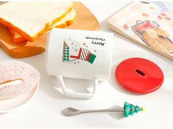 

Christmas Mugs Hot Sale Creative Cute Girl Cartoon Ceramic Mug with Lid & Spoon Set Personality Tummy Mug Lovers Coffee Mug