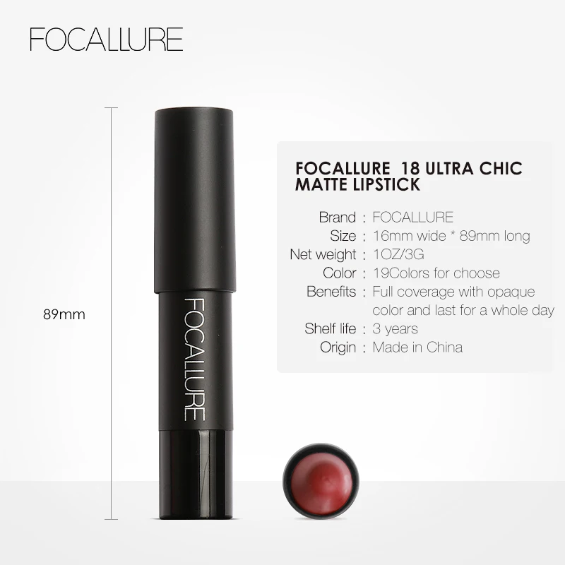 FOCALLURE Matte Lipstick 19 Colors Waterproof Long-lasting Easy to Wear Professional Lipstick Nude Lipstick