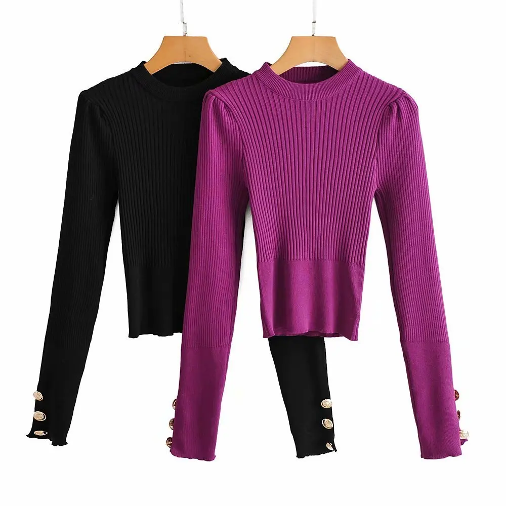 Черный фиолетовый тонкий вязаный свитер женский Три Золотые кнопки пуловер свитер осень женские джемперы