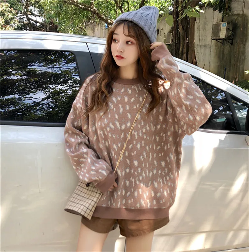 RUGOD New Leopard Sweater Women O-Neck Casual Loose Pullovers Plus Size Korean Style Knitted maglioni donna | Женская одежда