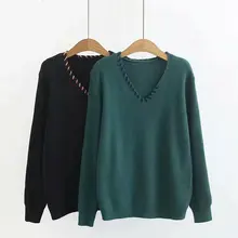 ^#Cheap 2019 autumn sweater women new basic solid color theater wild stitching two-color pullover knit sweater sweater ^#Cheap 2019 autumn sweater women new basic solid color theater wild stitching two-color pullover knit sweater sweater
