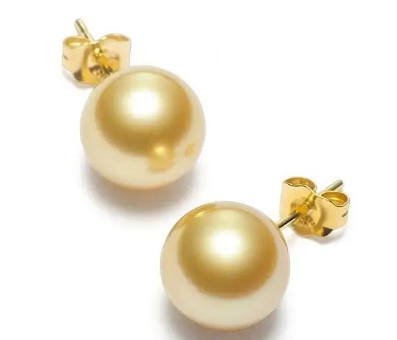 

PAIR OF 9-10MM NATURAL AUSTRALIAN SOUTH SEA GENUINE GOLD PEARL EARRING 14K POST