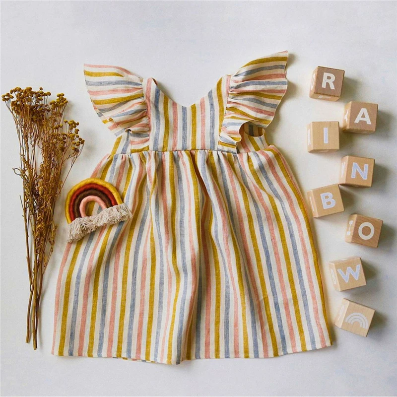 2020 Rainbow Linen Baby Boys Girls Summer Romper Brother Sister Machthing Toddler Sleeveless Rompers Baby Bubble Playsuit Onesie