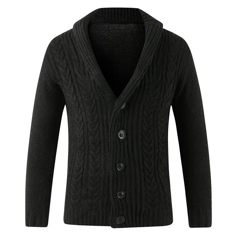 FGKKS, новинка, мужские вязаные свитера, пальто, Повседневный, теплый, мужской, высокое качество, модный кардиган, v-образный вырез, свитер, Мужское пальто - Цвет: Black