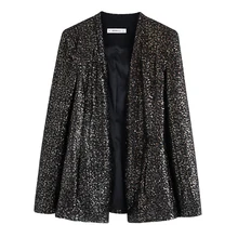 AGong повседневные блейзеры с блестками женские модные куртки с v-образным вырезом и открытой строчкой женские элегантные костюмы с длинным рукавом женские Дамские KI