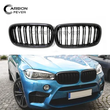 

Pair Gloss Black Double Slat Line Car Racing Grills Carbon Fiber For BMW X5 X6 Series F15 F16 2014-2018 Quality Grill Grilles