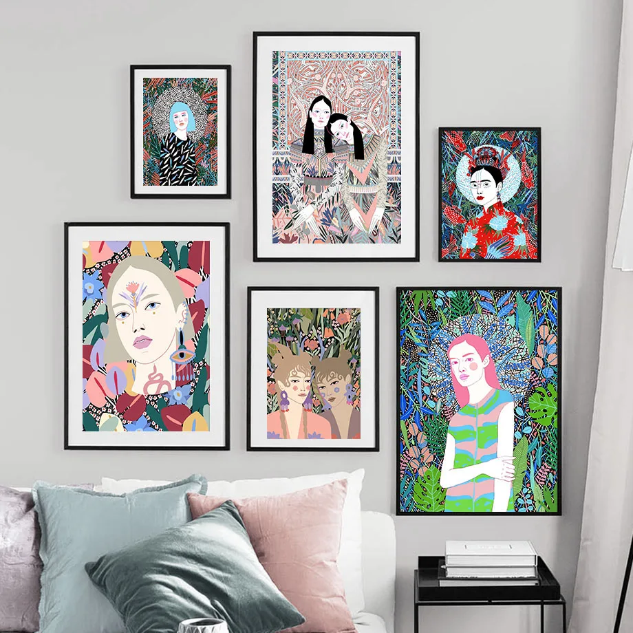 Abstract Dazzling Girl Lady boho Wall Art Canvas Painting Nordic Posters And Prints Wall Pictures For Living Room Salon Decor