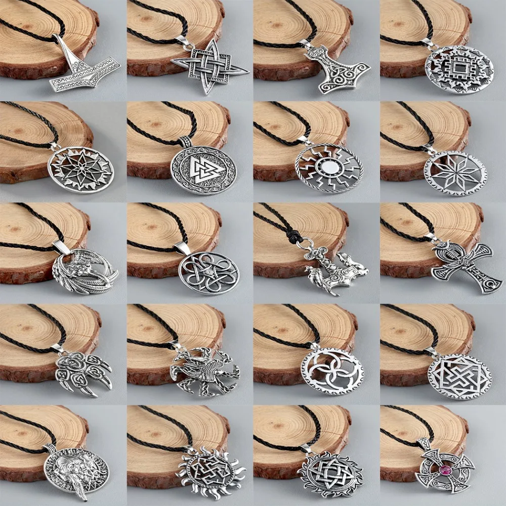 

QIAMNI Men's Viking Valknut Slavic Amulet Pendant Necklace Women Round Pagan Tibetan Religious Ethnic Norse Jewelry Gift Charm