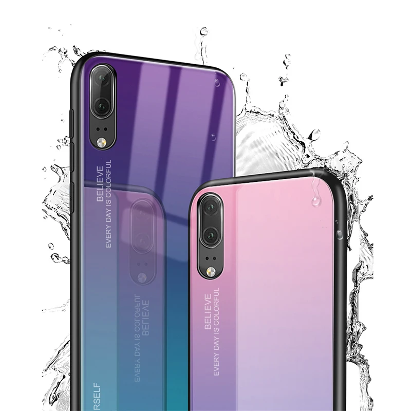 

100pcs/lot Gradient Tempered Glass Back case for Huawei P smart Z nova 5 5i pro mate 30 P20 lite pro honor 9X 2019