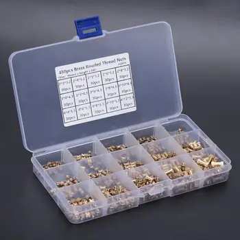 

450Pcs/Box Insert Nut Brass High Hardness Corrosion Resistant Knurled Injection Nut Kit Wood Screw And Nut