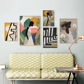 

Geometric Abstract Canvas Painting Vintage Girl Posters and Prints Cuadros Wall Art Pictures for Living Room Home Decor Unframed