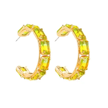 

Exaggeration Color Gemstone Earrings Personalized & Creative Large C- Shaped Ear Stud Ear Stud Cross Border