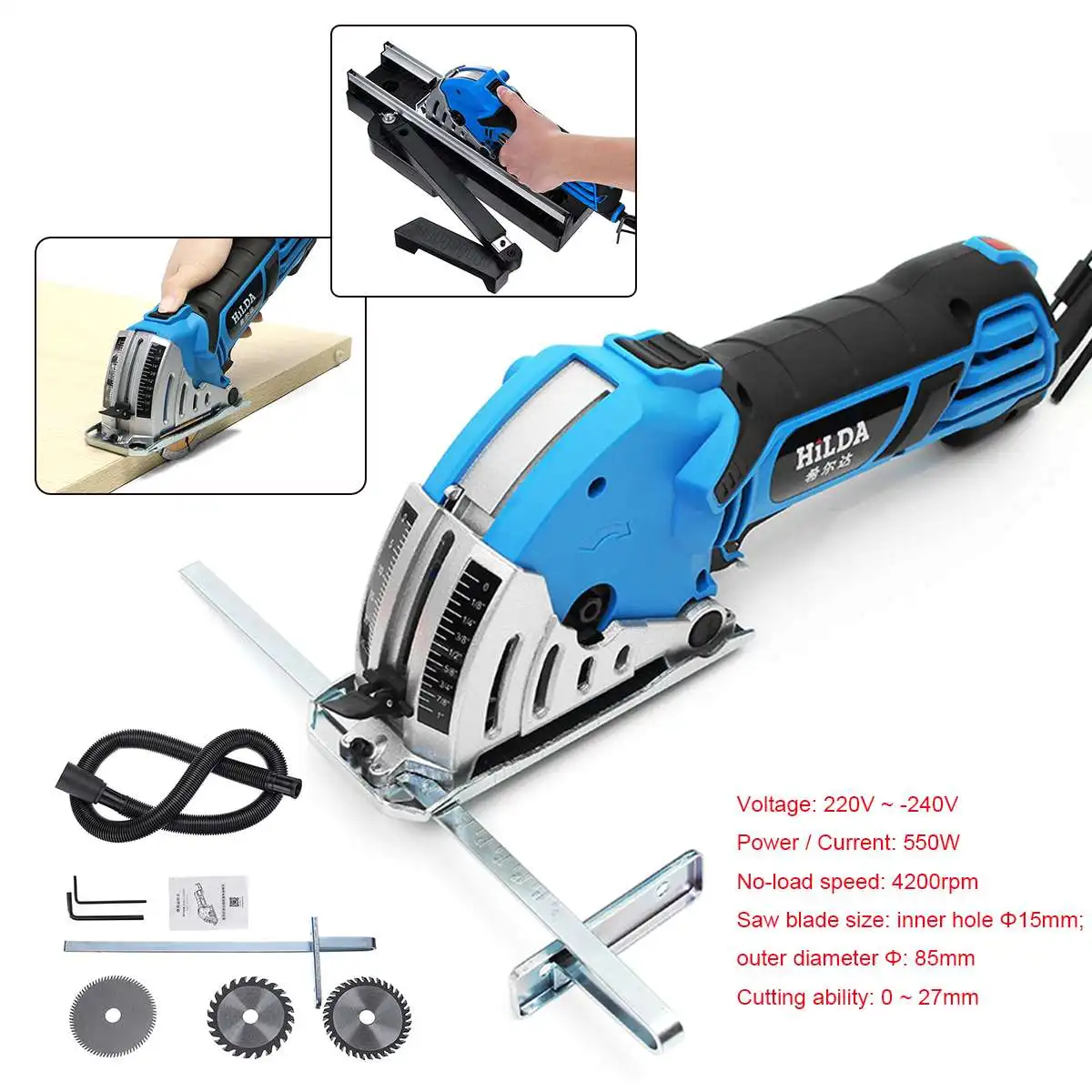 

Electric Saw Multifunctional Mini Electric Circular Saw Machine w/ 3pcs Bladess + Guide Rail Circular Saw Machine for Wood Cut