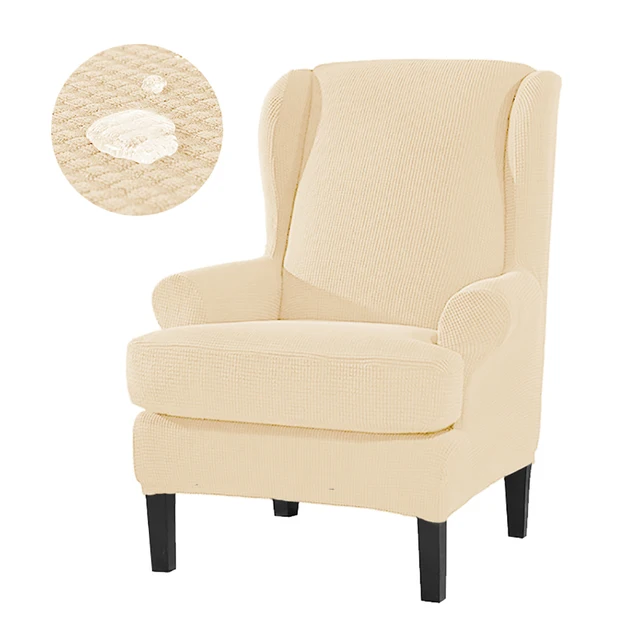 Sloping Arm Wing Back Jacquard Sofa Covers Chair Cover Elastic Armchair Wingback Chair Wing Back Stretch SlipCover Protector Color 719